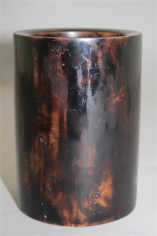 A Chinese lacquered wood brush pot, 10.5cm